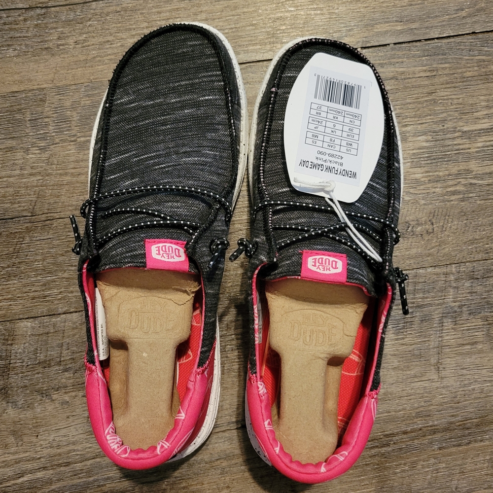 Hey Dude Black and Pink Slip-On Shoes